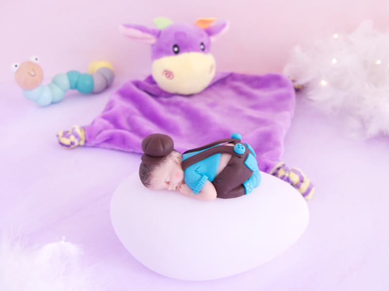 coffret veilleuse bébé garçon chocolat et turquoise doudou vache violet