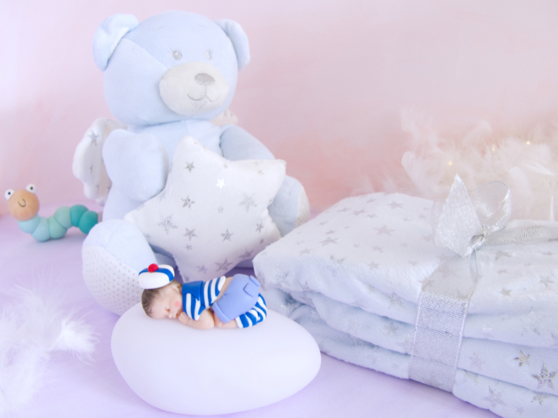 coffret veilleuse bébé garçon marin et doudou ours étoile et couverture bleu